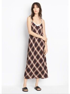 Vince Red Plaid Midi Dress Size S